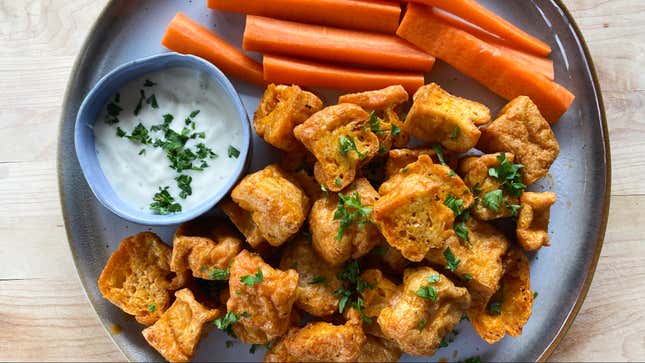 Image for article titled I Am Obsessed With Air-Fried Buffalo Tofu Puffs